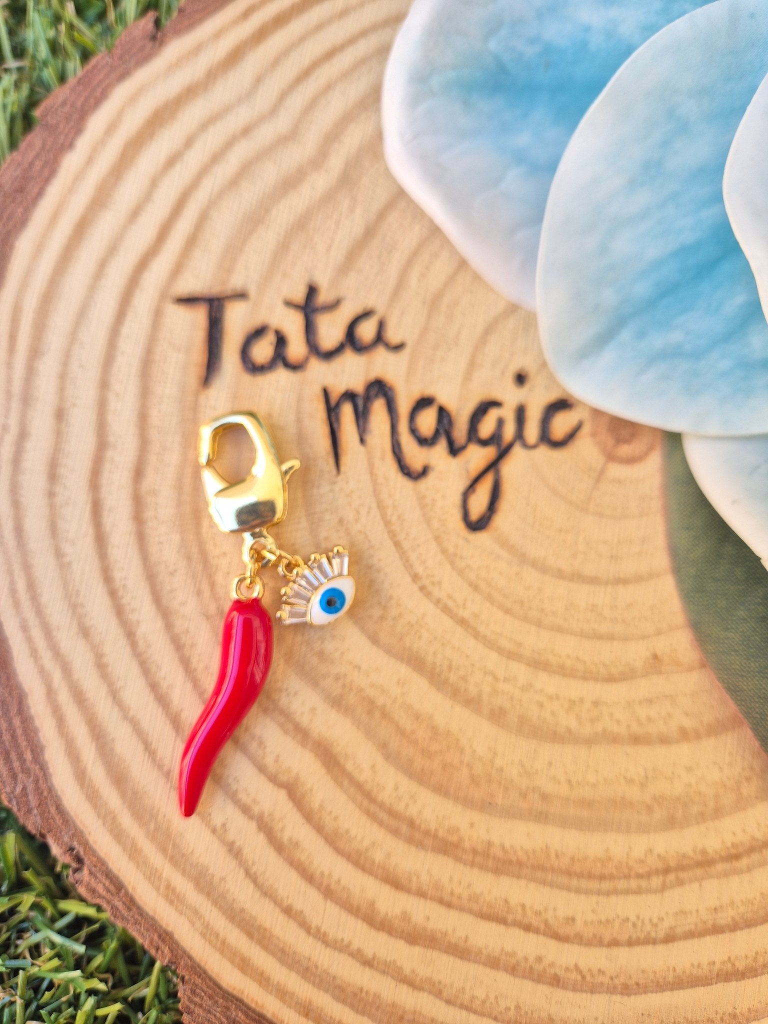 Colgante Cornicello con Ojo Turco en Cobre Consagrado para Bolso, Llavero - Amuleto contra Envidias Tienda esotérica Málaga - La Tienda de Tata Magic: tienda Esotérica en Málaga